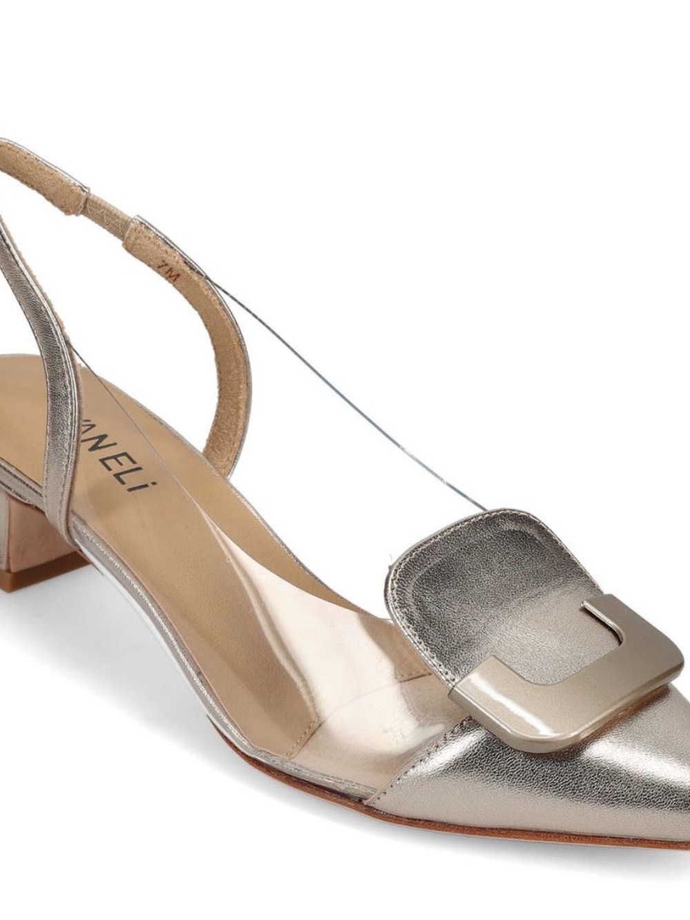Vaneli Silver Metallic Pointed Slingback Mule with Buckle